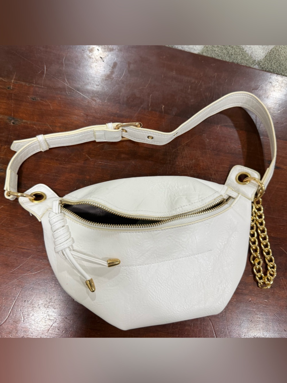 White Leather Crossbody Bag with Gold Accents